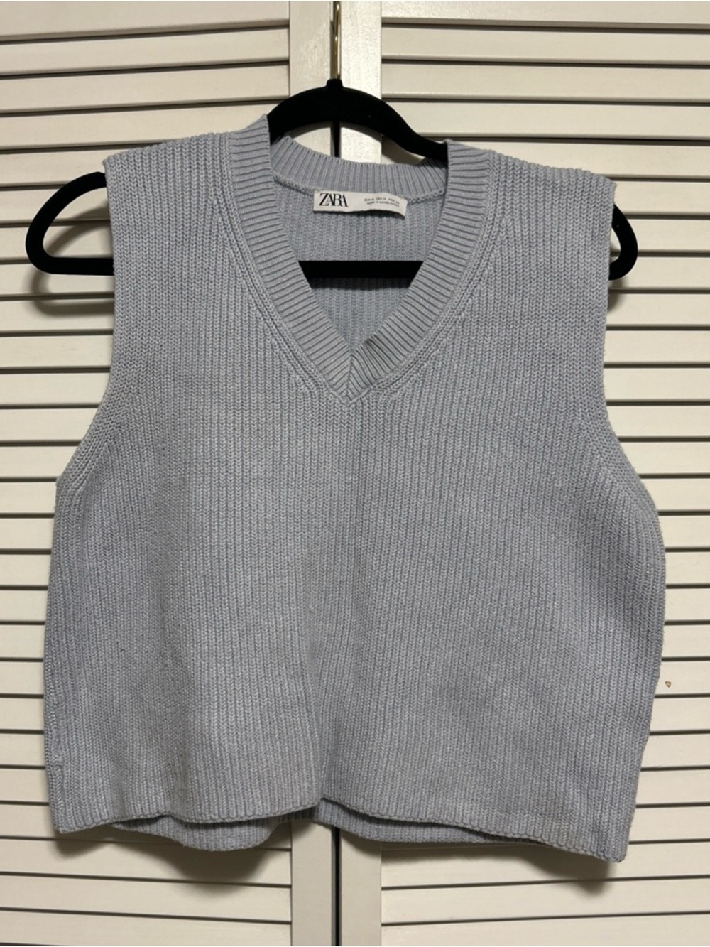 Zara Pale Blue Ribbed V-Neck Sweater Vest